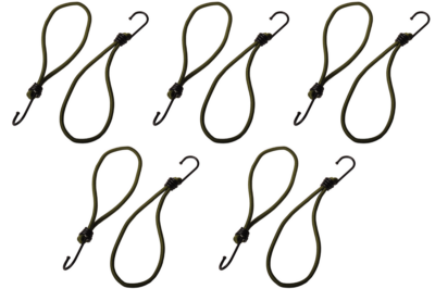 Set of 10 bungee cords with hook (dark green) – 230 mm