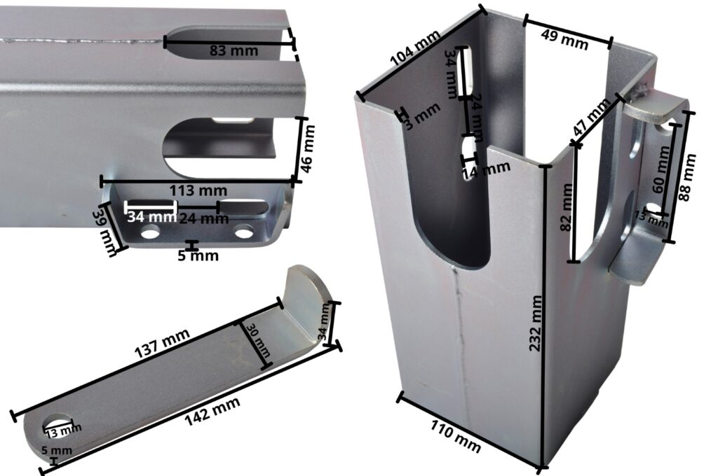 Technical drawing – Cantonal box-section hitch lock – silver – steel