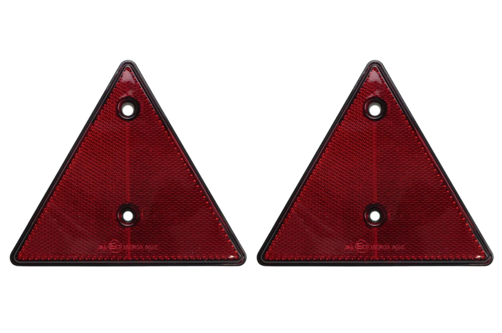 Red triangle reflector – 153 x 130 mm – 70 mm hole centres – 2 pieces