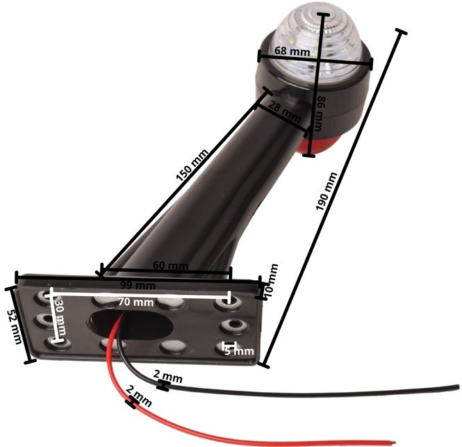 Technical drawing – Red/white angled outline marker lights, 19 cm – set of 2 – left and right – LED