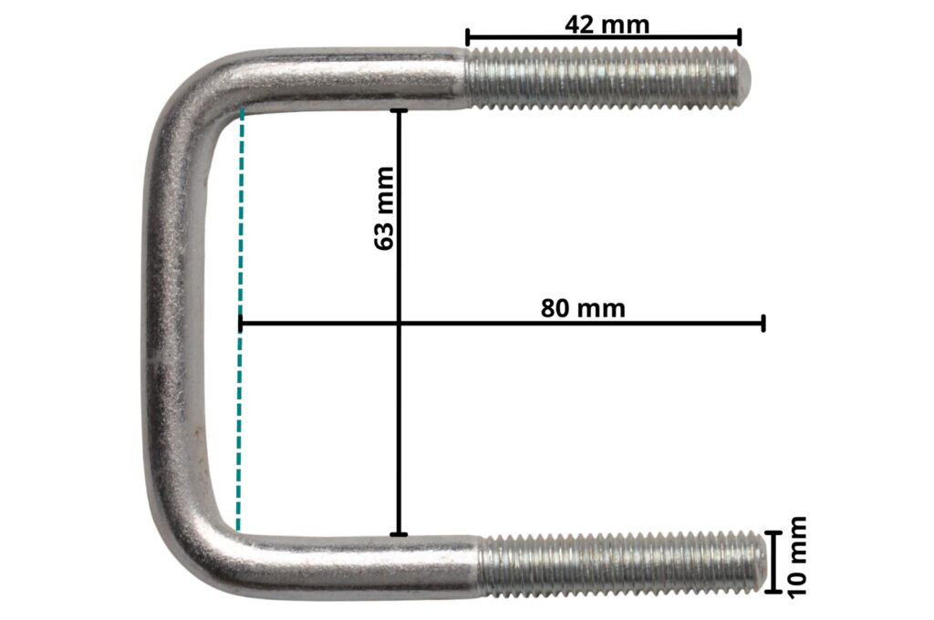 Technical drawing – M10 U-bolt 80 x 63 mm – incl. lashing plate