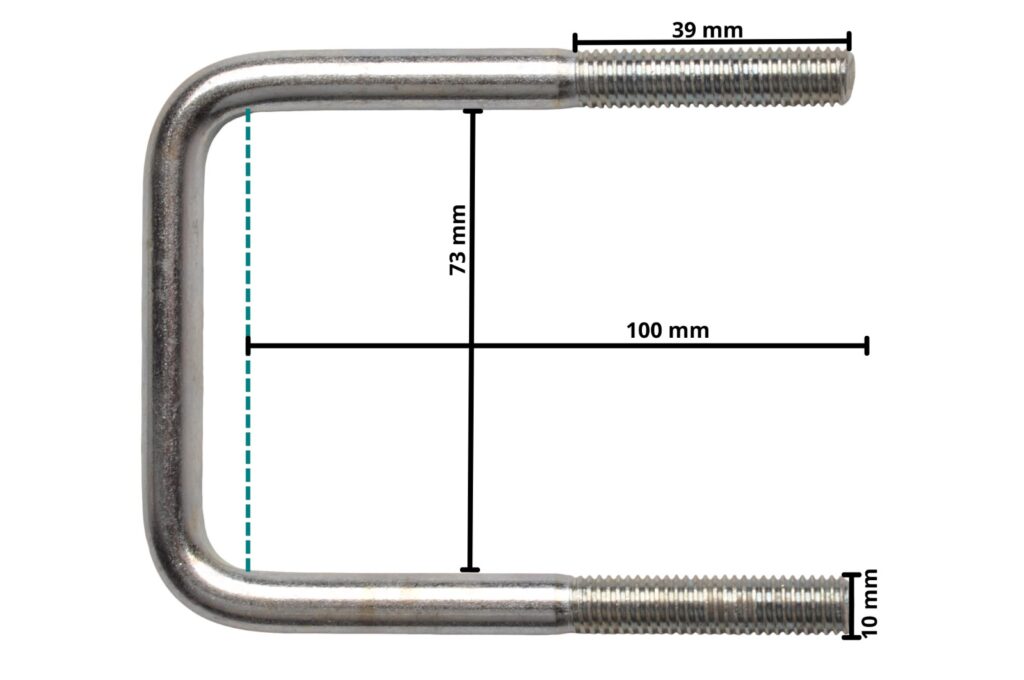Technical drawing – M10 U-bolt 100 x 73 mm