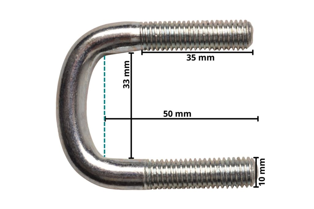 Technical drawing – M10 U-bolt 50 x 33 mm – incl. lashing plate