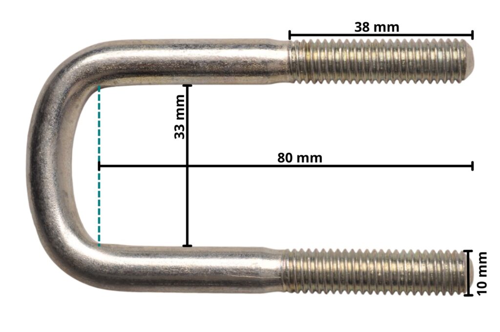 Technical drawing – M10 U-bolt 80 x 33 mm – incl. lashing plate