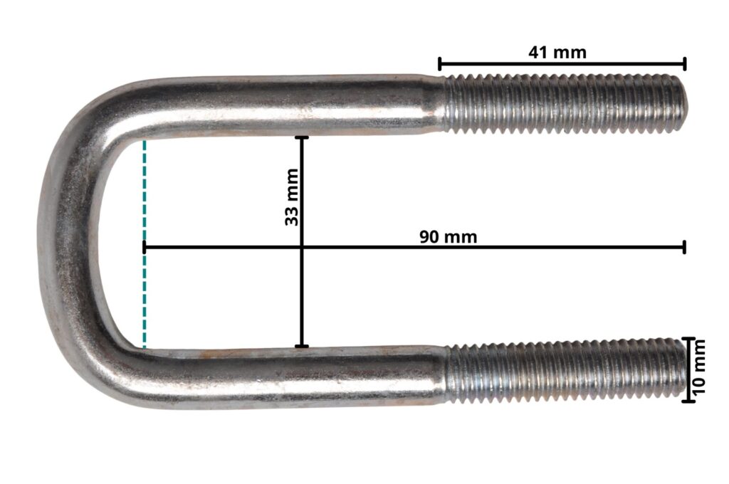 Technical drawing – M10 U-bolt 90 x 33 mm – incl. lashing plate