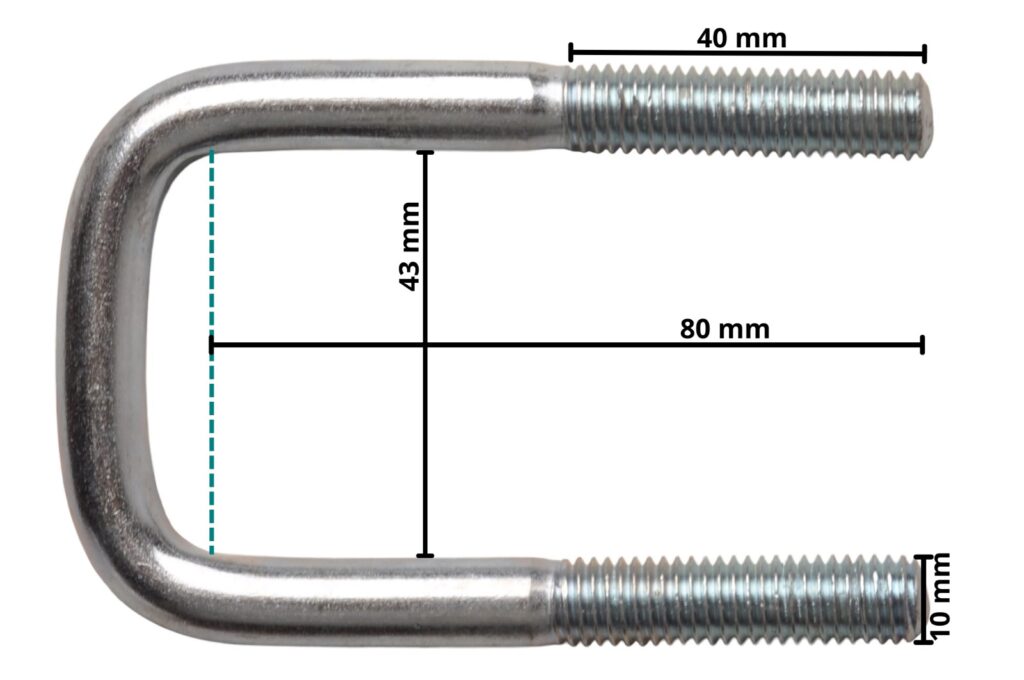 Technical drawing – M10 U-bolt 80 x 43 mm – incl. lashing plate