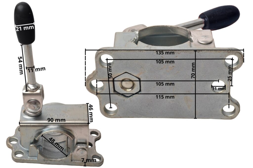 Technical drawing – 300 kg jockey wheel clamp 48 mm