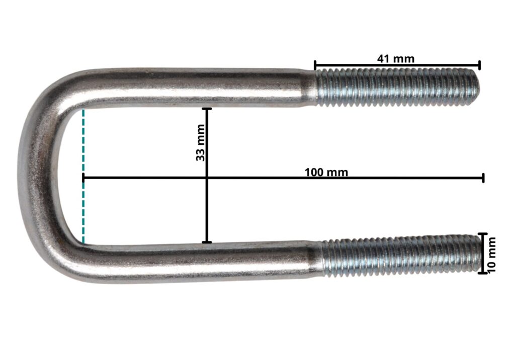 Technical drawing – M10 U-bolt 100 x 33 mm – incl. lashing plate