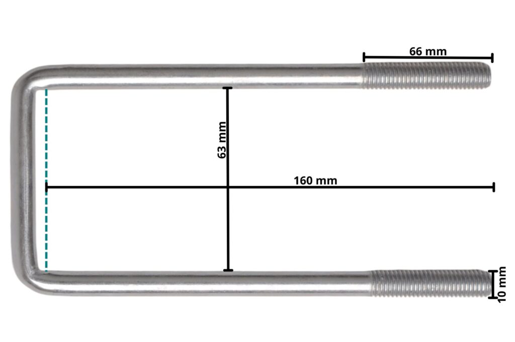 Technical drawing – M10 U-bolt 160 x 63 mm