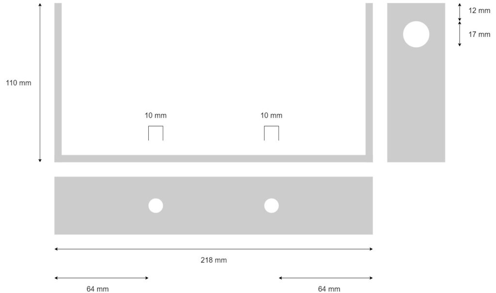 Technical drawing – Keel roller bracket – 218 x 110 mm