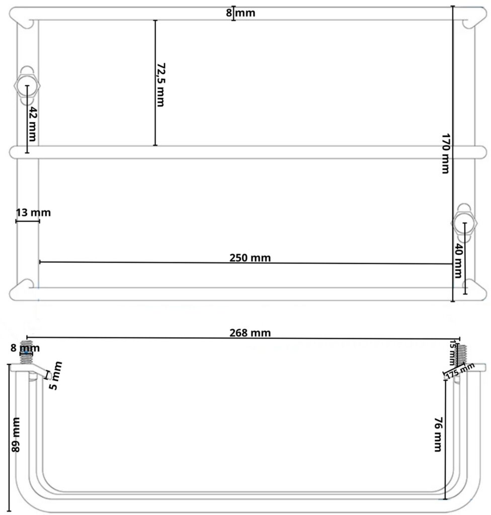 Technical drawing – Set of 2 light guards – steel – 260 x 170 x 80 mm – fits Aspöck Multipoint, among others