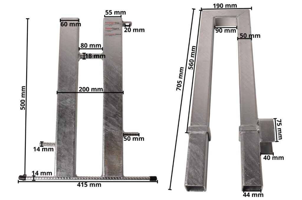 Technical drawing – Anti-theft parking post – for all trailers with an A-frame drawbar