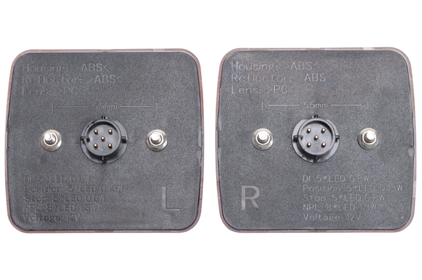 Rear light set – Cantonal LED – 4 functions – 105 x 98 x 35 mm – 5-pin connector