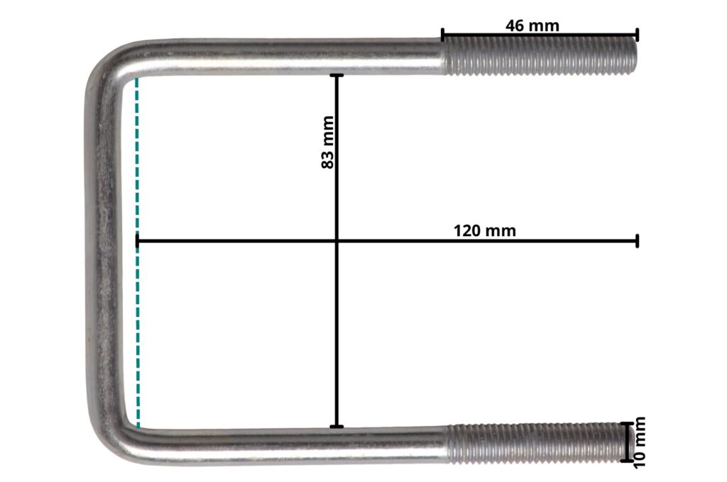 Technical drawing – U-bolt M10 120 x 83 mm