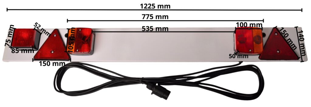 Technical drawing – Trailer light bar with 8 m cable – 122 cm – 7-pin