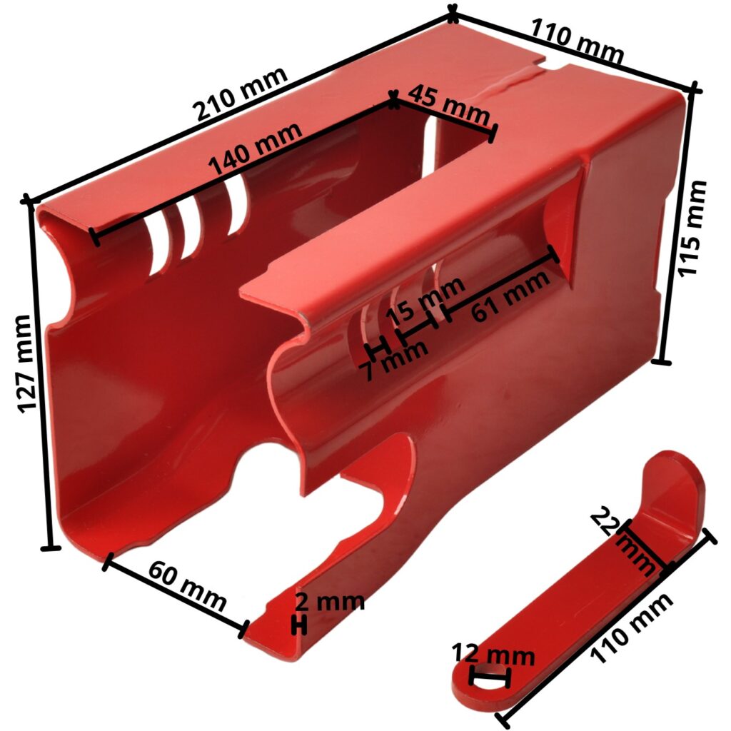 Technical drawing – Cantonal box-section hitch lock – red – steel – incl. stainless steel disc lock with 2 keys