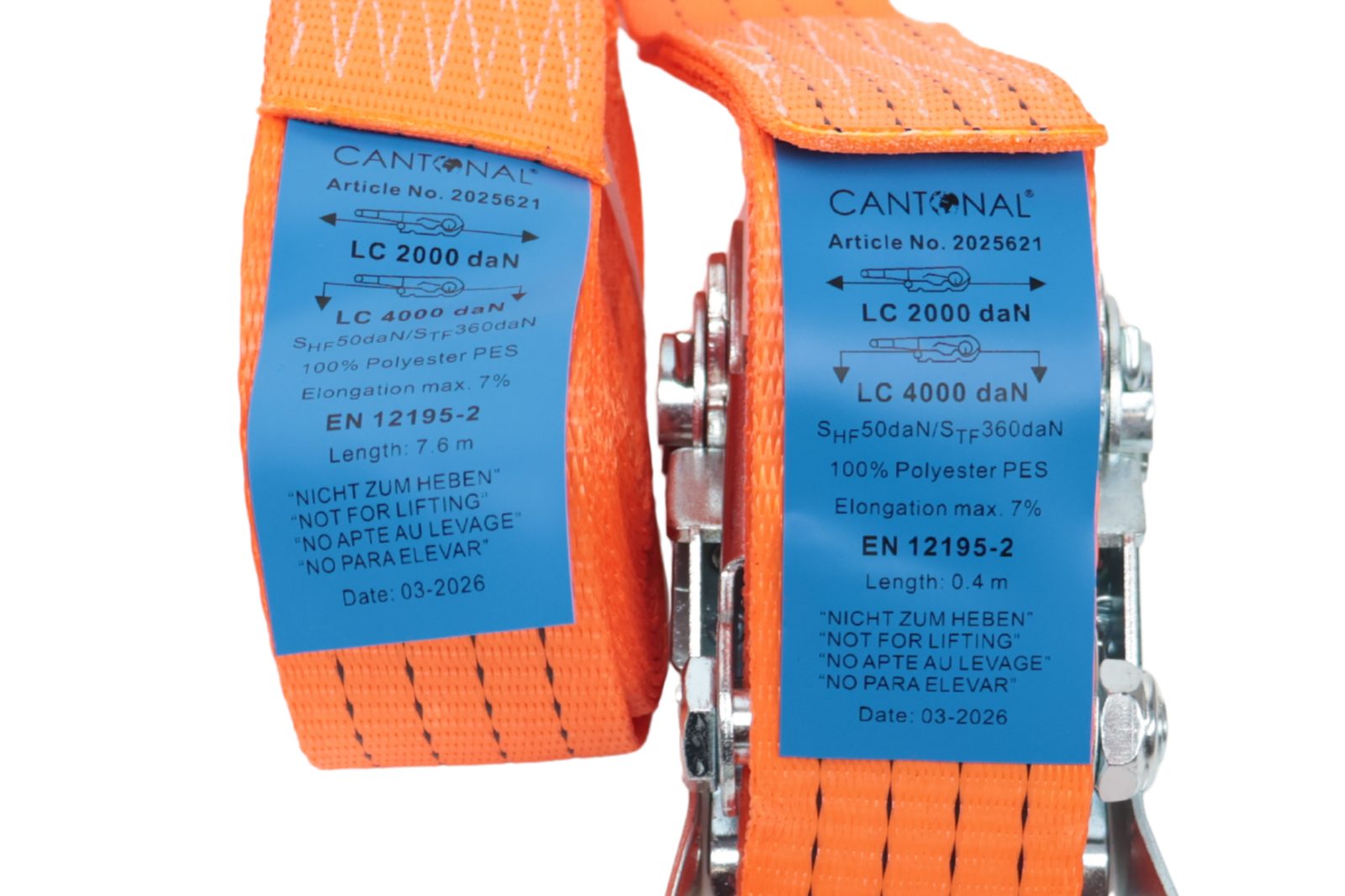 Ratchet strap with magnetic hook – 800 x 5 cm – 4000 kg – 2-part – orange