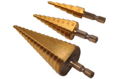 Set of 3 step drills with titanium coating