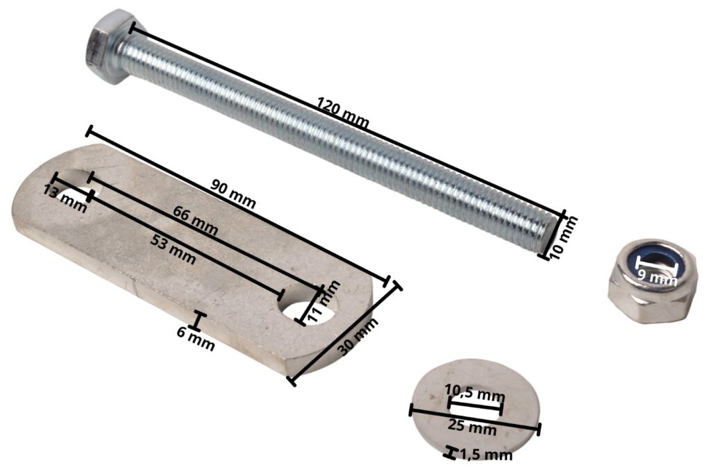 Technical drawing – Drawbar box mounting kit for on-top mounting – M10 x 120 mm bolts