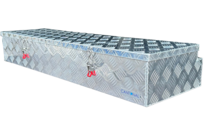 Aluminium drawbar box 1200 x 380 x 195 mm – 2.5 mm wall – ideal for flatbeds and car transporters – water- and dustproof – incl. over-centre latches