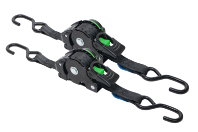 Set of 2 automatic retracting ratchet straps with waterproof housing – 300 x 2.5 cm – 600 kg – S-hooks