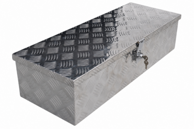 Aluminium chequer plate drawbar box 800 x 300 x 190 mm – butterfly lock