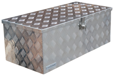 Aluminium chequer plate drawbar box 840 x 400 x 310 mm – butterfly lock