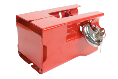 Cantonal box-section hitch lock – red – steel – incl. stainless steel disc lock with 2 keys