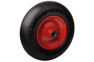 Heavy-duty wheelbarrow wheel – 4.00-8 – red steel rim – max. load 220 kg – axle bore 25 mm