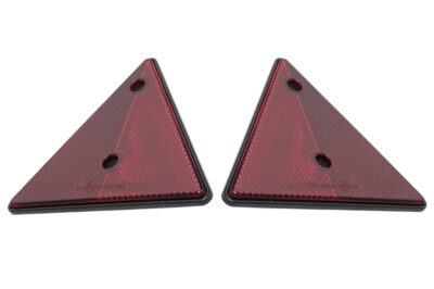 Red triangle reflector – 153 x 130 mm – 70 mm hole centres – 2 pieces