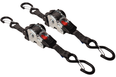 Automatic retracting ratchet strap 180 x 2.5 cm – with S-hooks and safety spring – 600 kg – set of 2