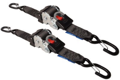 Automatic retracting ratchet strap 180 x 5 cm – with S-hooks and safety spring – 1500 kg – set of 2