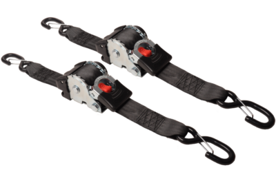 Automatic retracting ratchet strap 300 x 5 cm – with S-hooks and safety spring – 1500 kg – set of 2