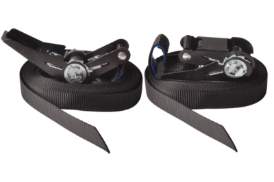 Set of 2 black ratchet straps 500 x 2.5 cm (750 kg)